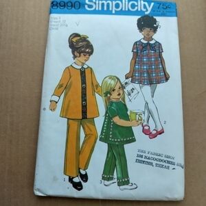 Vintage Sewing Pattern 8990 Girls Dress & Pants Size 3 1970s 70s